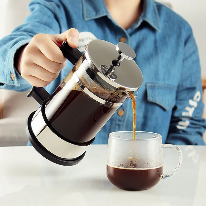French Press Glass - หม้อต้มกาแฟแบบเฟรนช์เพรสพร้อมตัวกรอง ทำจากแก้วบอโรซิลิเกตคุณภาพสูง หม้อต้มกาแฟแบบกดมือ อุปกรณ์ชงชาและนมอเนกประสงค์
