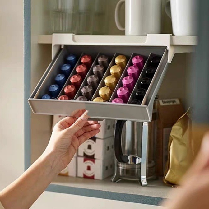 Coffee Capsule Holder - ที่ใส่แคปซูลกาแฟ กล่องเก็บแคปซูลกาแฟ ชา ถุงชา ชั้นวางจัดระเบียบ ไม่ต้องเจาะ