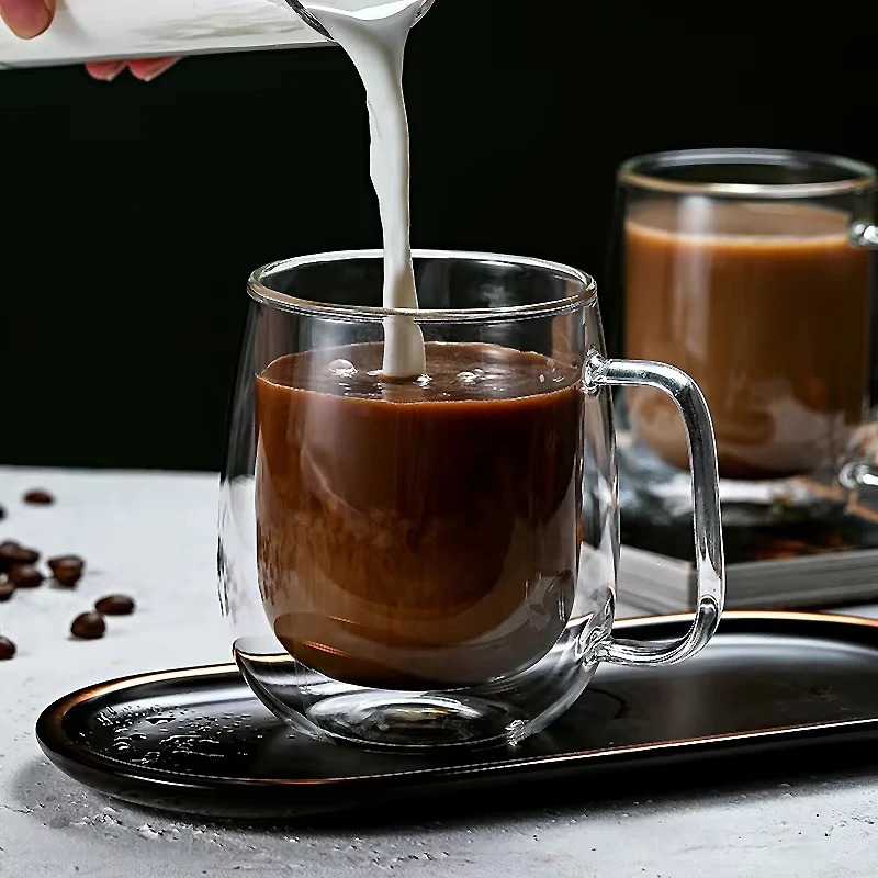 Double Wall Mug - แก้วมัคสองชั้นพร้อมหูจับ ทนความร้อน สำหรับกาแฟ นม ลาเต้ เหมาะสำหรับใช้ในบ้าน