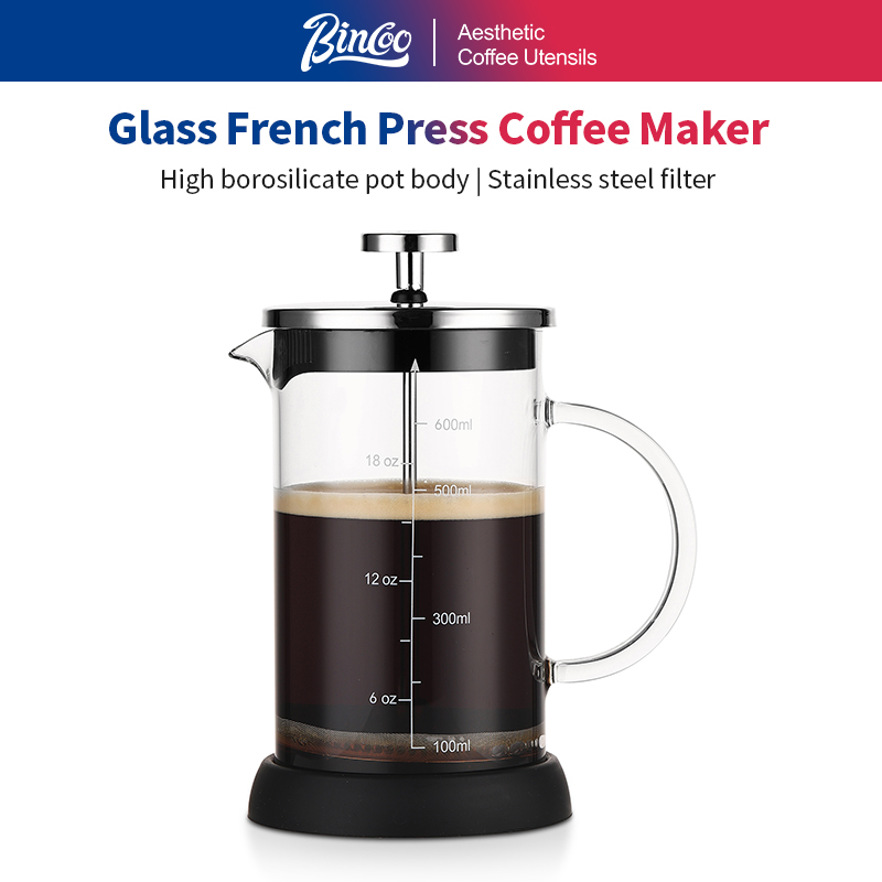 French Press Glass - เครื่องชงกาแฟเฟรนช์เพรส Bincoo 350/600 มล. พร้อมตัวกรองสแตนเลส -