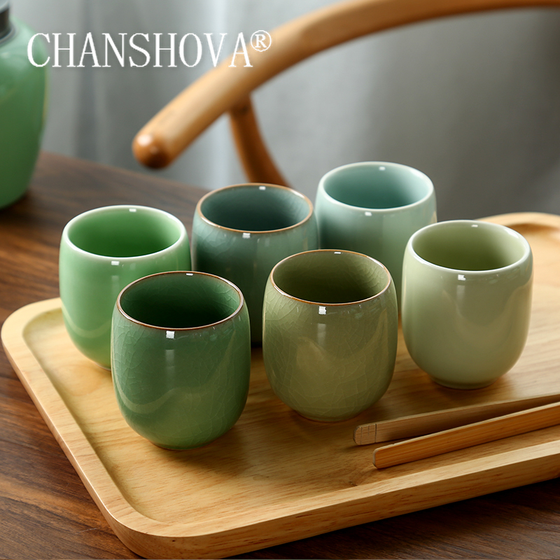 Coffee Tea Set Up - CHANSHOVA-ชุดถ้วยชาพอร์ซเลน,สไตล์จีนแบบดั้งเดิม,ถ้วยเซรามิค Celadon Crackle,ถ้วยกาแฟขนาดเล็ก,150ml,H284