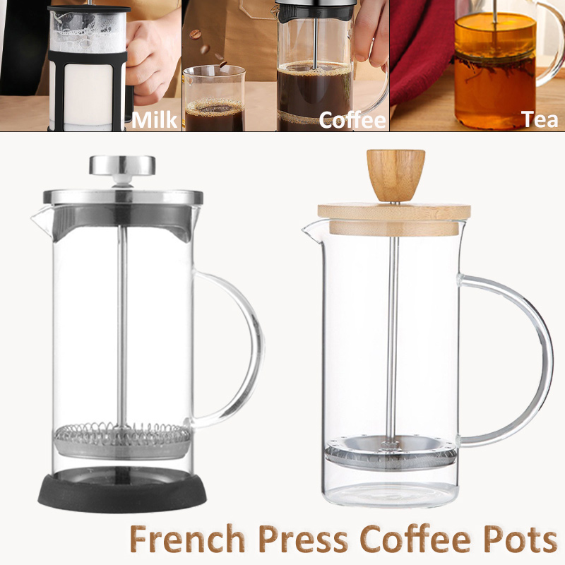French Press Glass - 350-1000ml กาแฟกดฝรั่งเศสหม้อแก้วสแตนเลสเครื่องชงกาแฟแก้ว Borosilicate ทนความร้อนกาแฟหม้อ Percolator