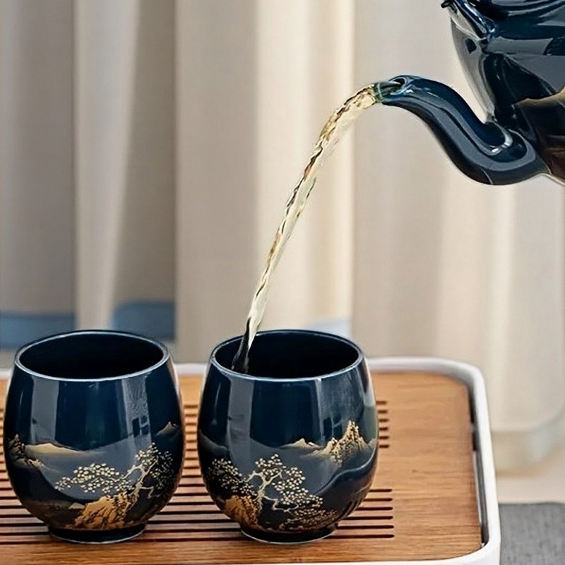 Coffee Tea Set Up - แก้วน้ำชาเซรามิกสไตล์ญี่ปุ่นแบบเรียบง่าย 1 ใบ ถ้วยชาเซรามิกขนาดใหญ่สำหรับใช้ในบ้าน ชุดน้ำชาสำหรับ 1