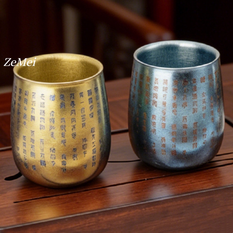 Double Wall Mug - แก้วกาแฟไทเทเนียมแท้ 1 ชิ้น แบบสองชั้น สลักลายด้วยเลเซอร์ สีเงิน-เทา