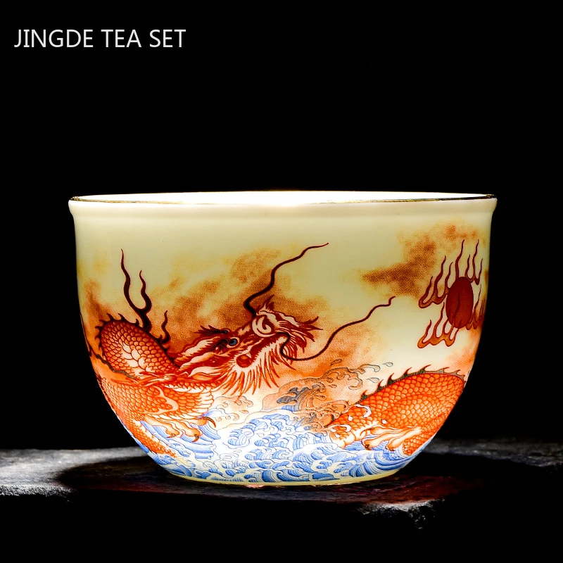 Coffee Tea Set Up - เซรามิคจีนมังกรรูปแบบ Teacup ในครัวเรือนเคลือบงานฝีมือชาถ้วยส่วนบุคคลถ้วยเดียว Boutique ชุดชา