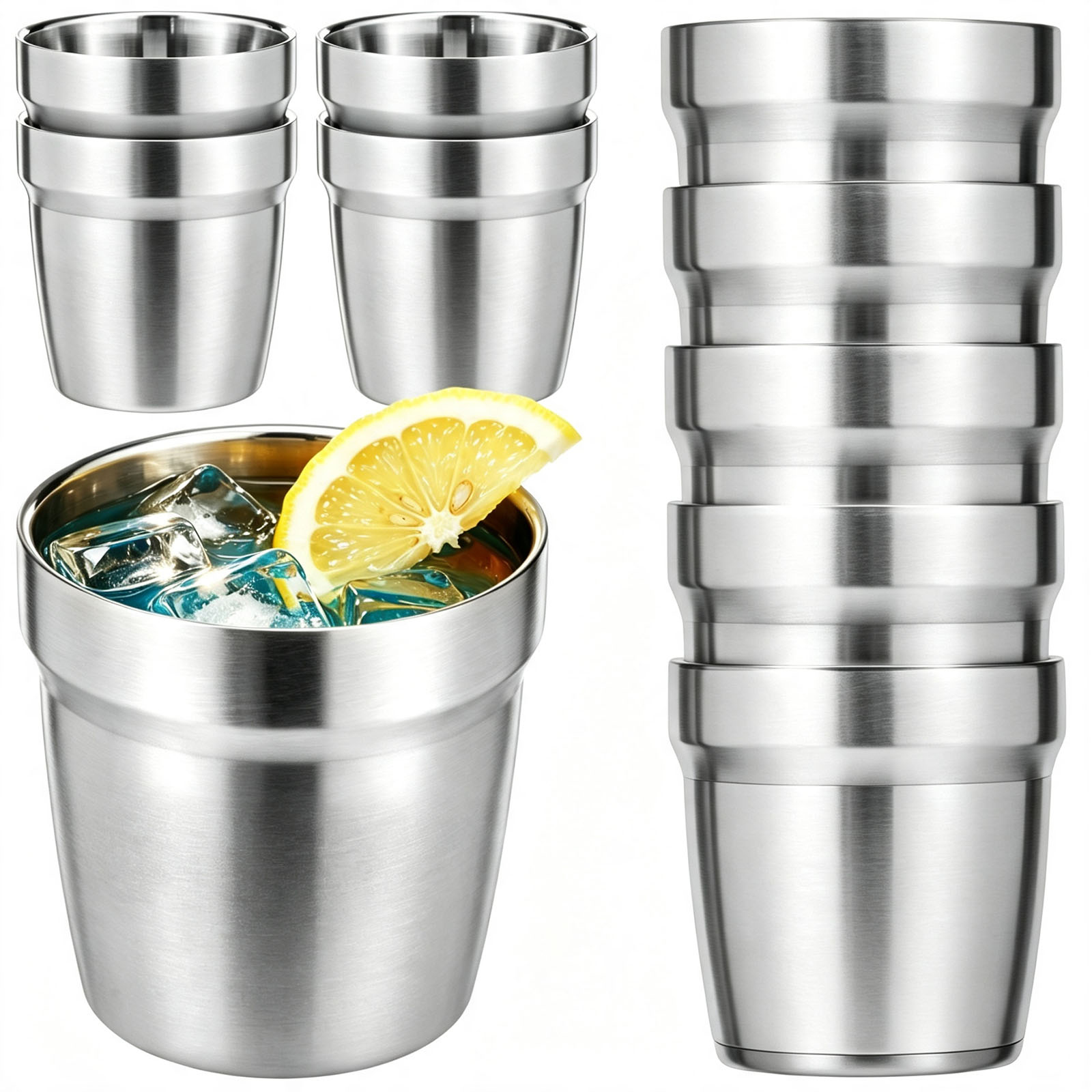 Double Wall Mug - แก้วสแตนเลสแบบซ้อนกันได้ 5/10 ชิ้น แก้วสองชั้นสำหรับดื่ม เหมาะสำหรับการพบปะสังสรรค์ในครอบครัว ใช้ได้ทั้งเครื่องดื่มร้อนและเย็น