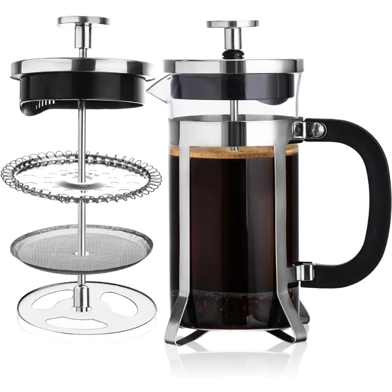 French Press Glass - เครื่องชงกาแฟฝรั่งเศสกาแฟกดกรองกดเครื่องตีฟองนมวงเล็บสแตนเลสแก้วทนความร้อน