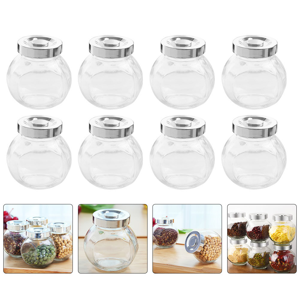 Coffee Tea Bean - ขวดแก้วเก็บอาหารแบบพกพา น้ำหนักเบา 8 ชิ้น โปร่งใส ปิดสนิท