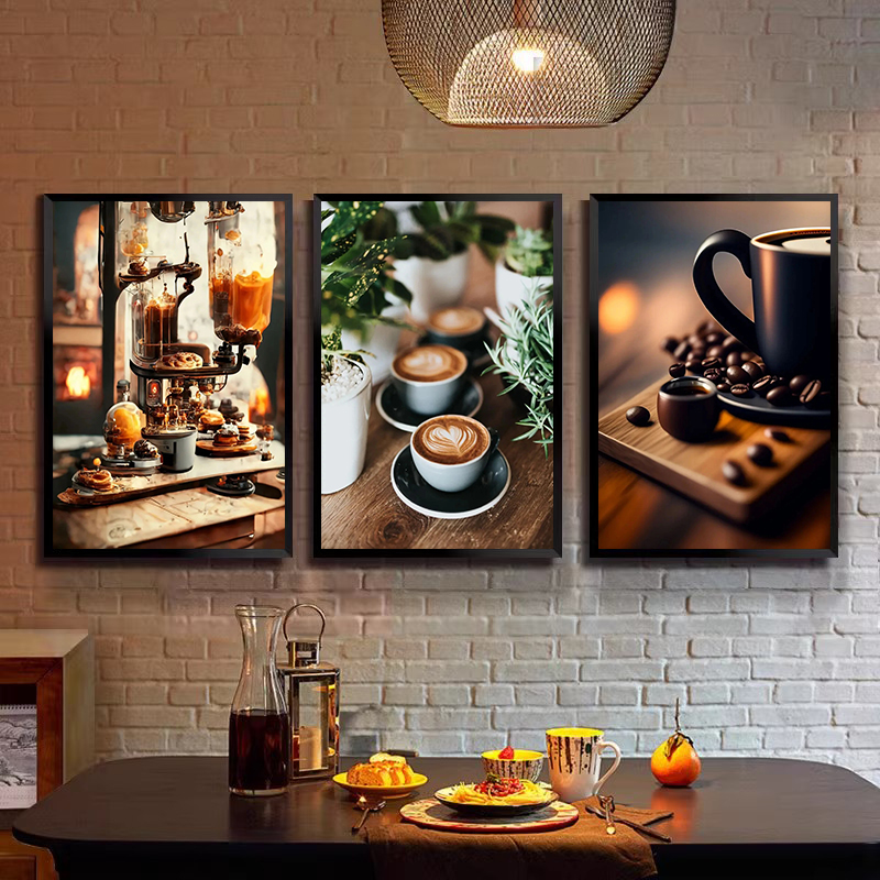 Coffee Tea Bean - โปสเตอร์ภาพวาดบนผ้าใบลายกาแฟวินเทจ ภาพกาแฟเมล็ด กาแฟเอสเพรสโซ ลาเต้ สำหรับตกแต่งผนังห้องนั่งเล่น บ้าน
