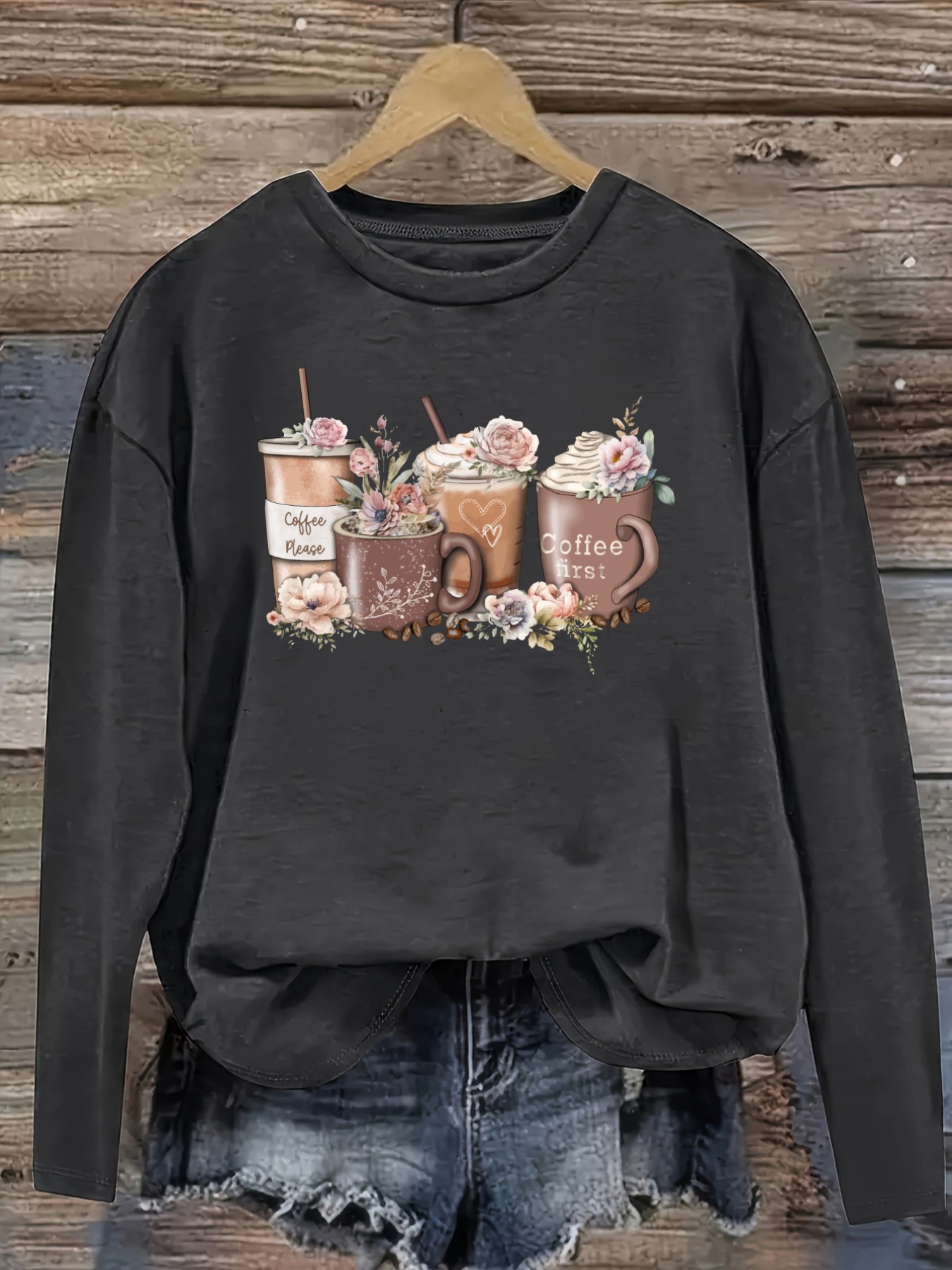 เสื้อยืดแขนยาวคอกลมลายดอกไม้แล - Coffee & Tea Collective บทวิจารณ์และราคา