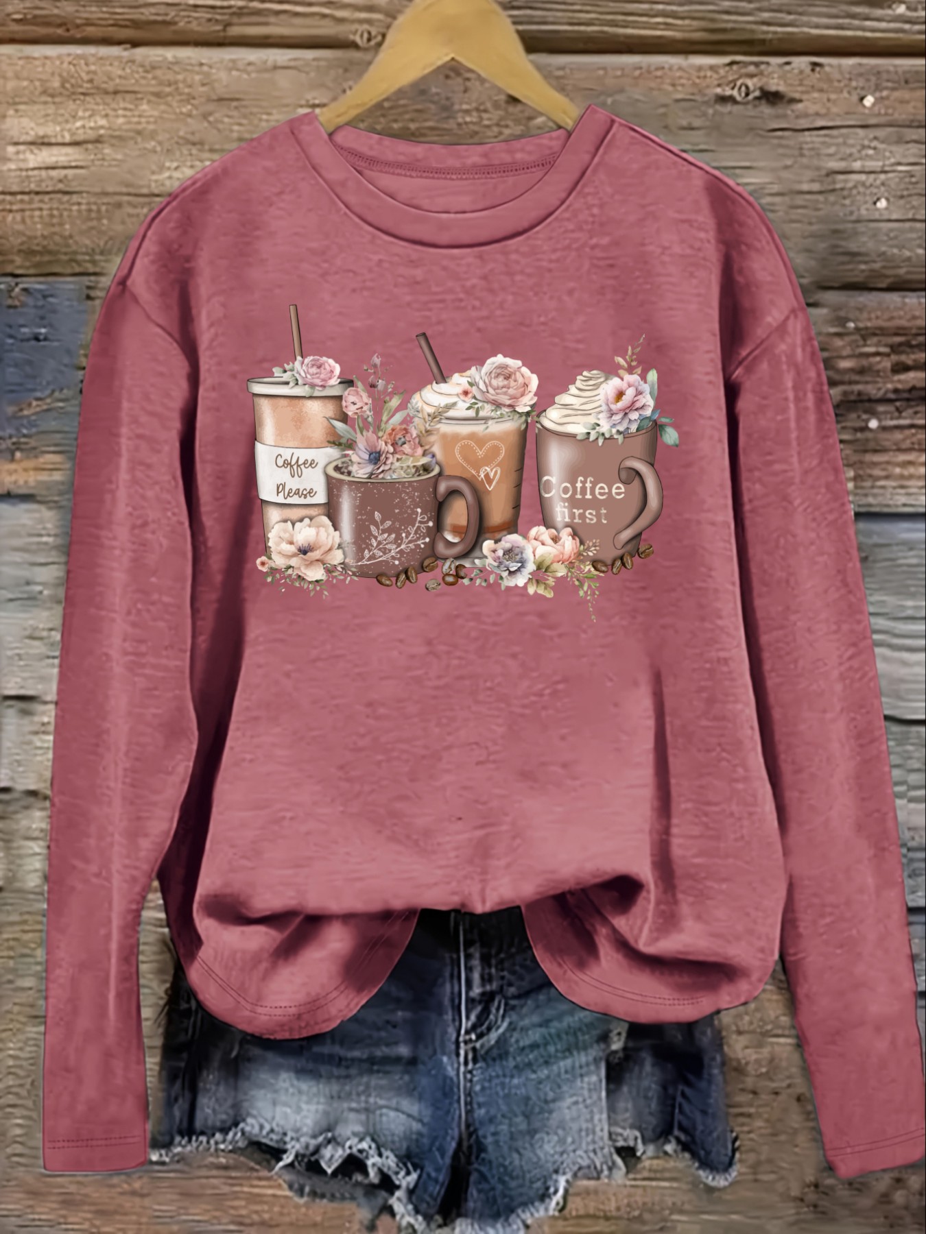 เสื้อยืดแขนยาวคอกลมลายดอกไม้แล - Coffee & Tea Collective บทวิจารณ์และราคา
