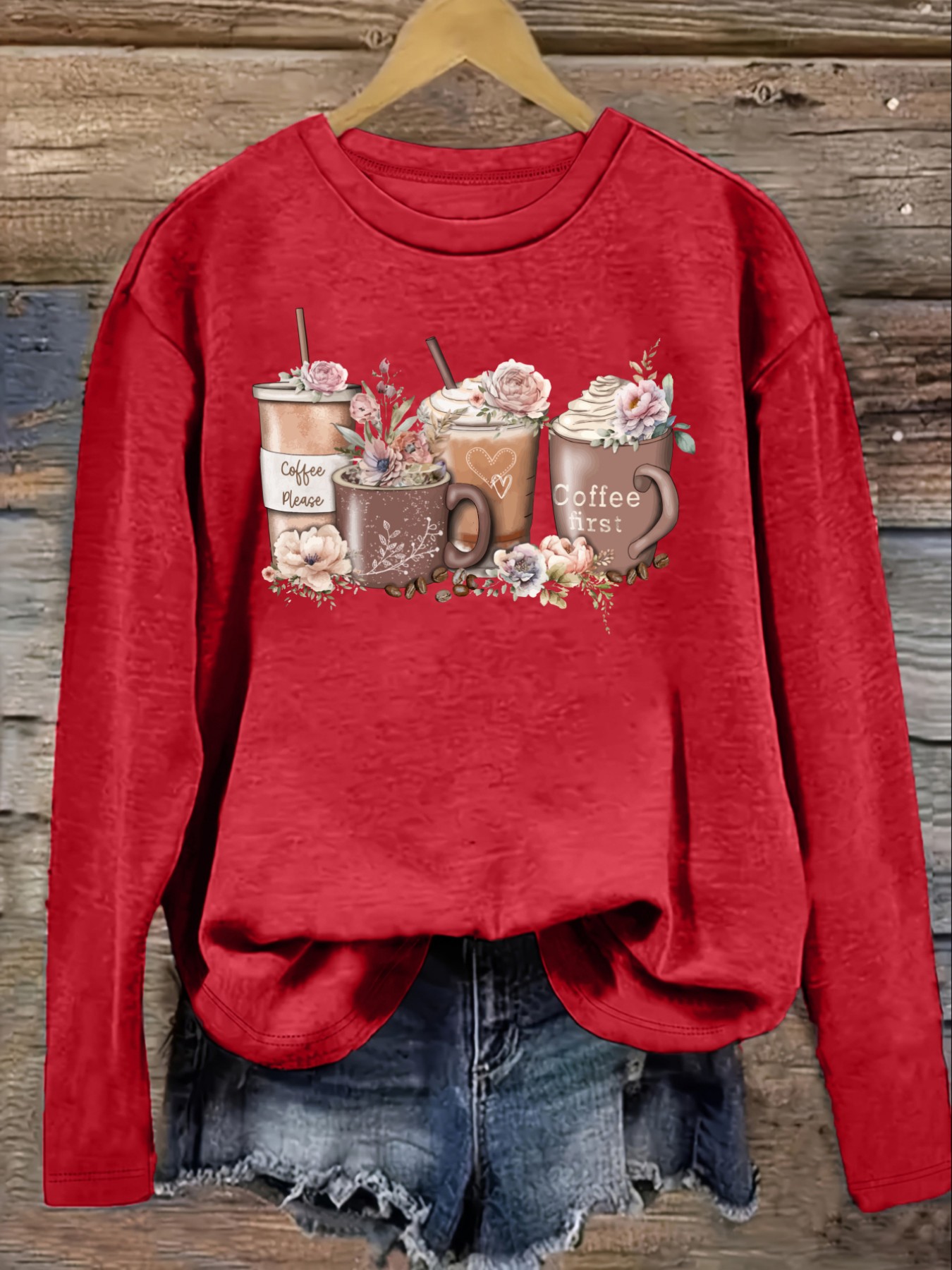 เสื้อยืดแขนยาวคอกลมลายดอกไม้แล - Coffee & Tea Collective บทวิจารณ์และราคา