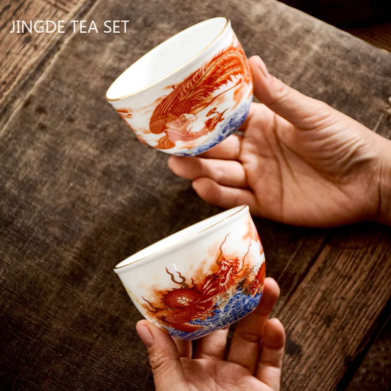 เซรามิคจีนมังกรรูปแบบ Teacup ใ - Coffee Tea Set Up บทวิจารณ์และราคา